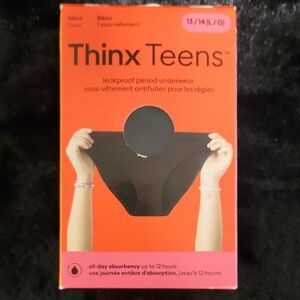 Thinx Teens Leakproof Bikini Style Underwear in Solid Black Size Large 14/16